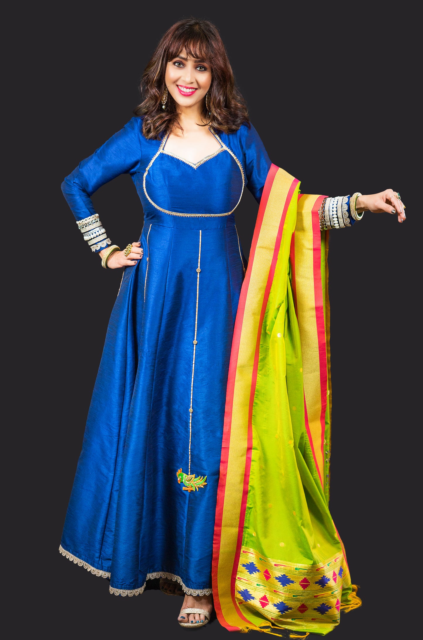 Royal Blue Dupion Silk Anarkali with Banarasi Georgette  Duppata