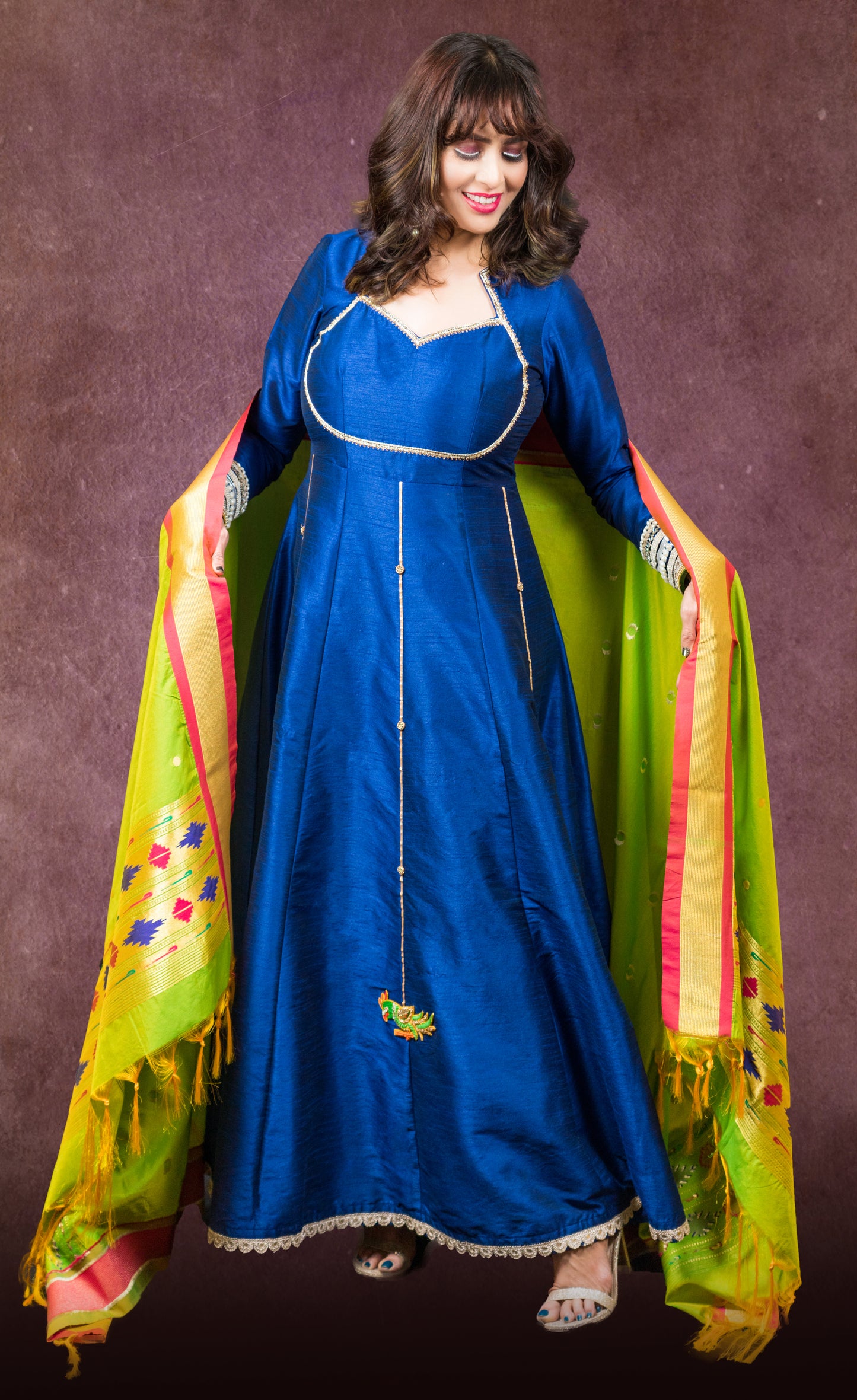 Royal Blue Dupion Silk Anarkali with Banarasi Georgette  Duppata