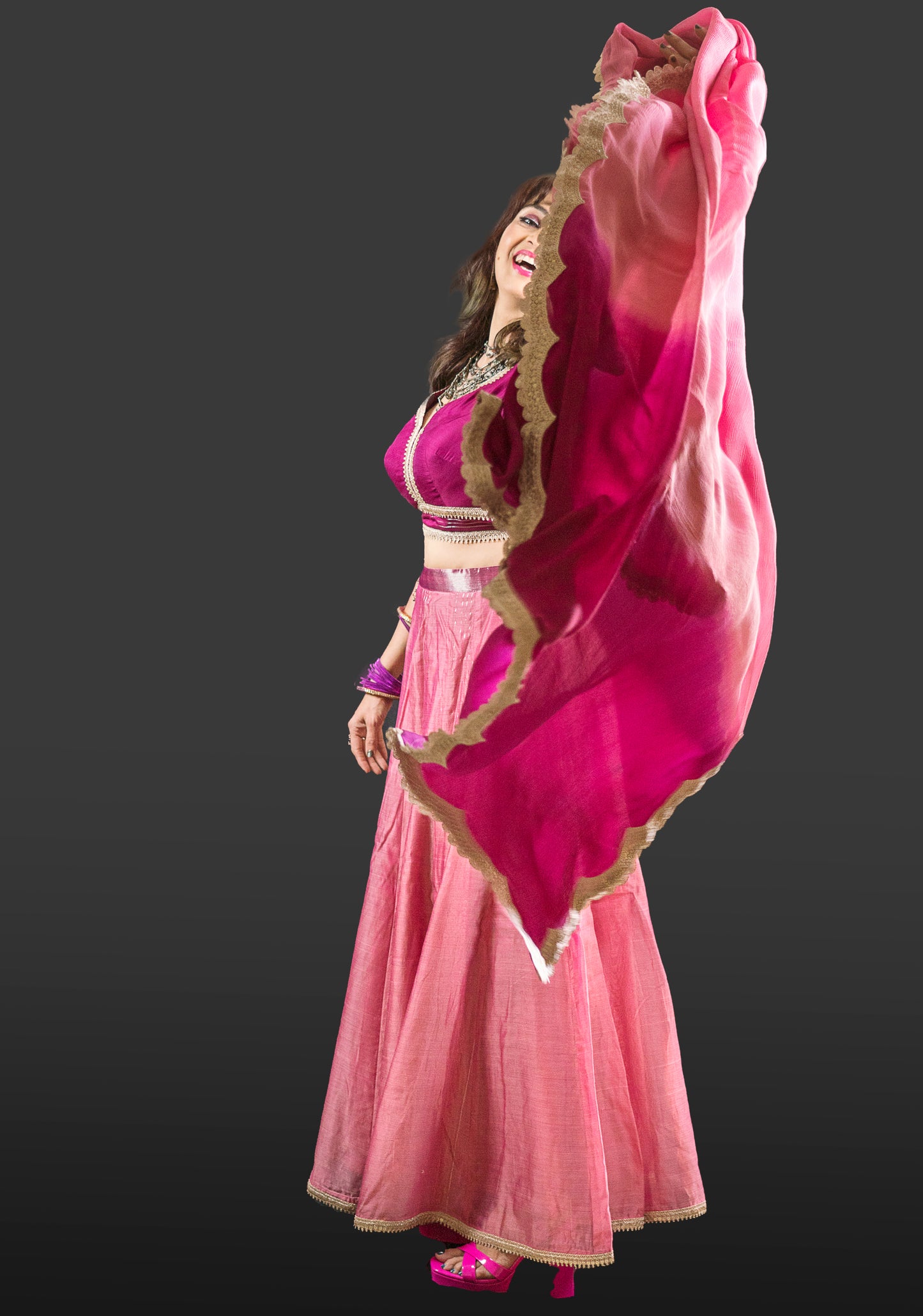 Rose Pink Maheshwari Cotton Silk Lehenga