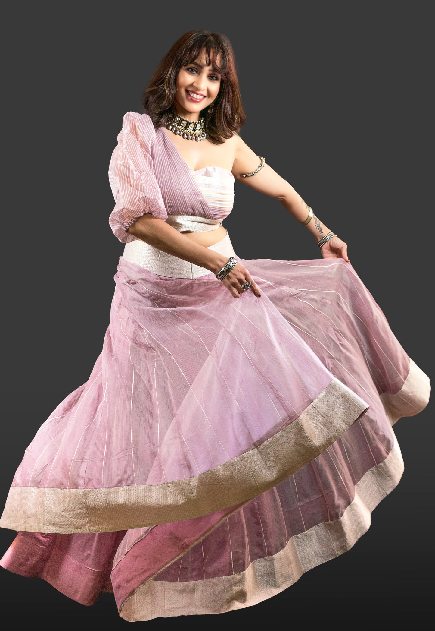 Maheshwari Cotton Silk Lehenga with Crop Top