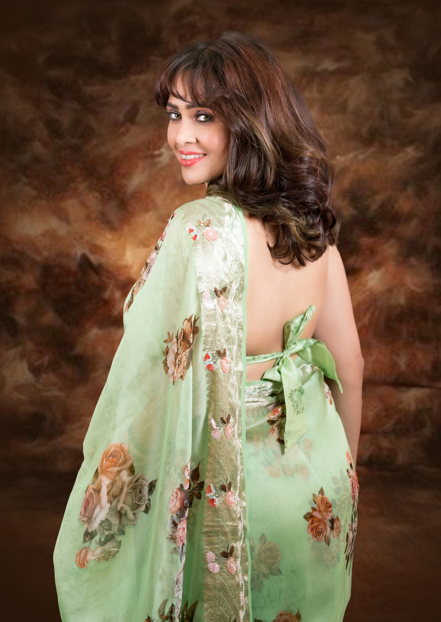 Smoke Green Organza Saree