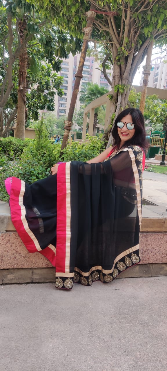 Georgette black saree