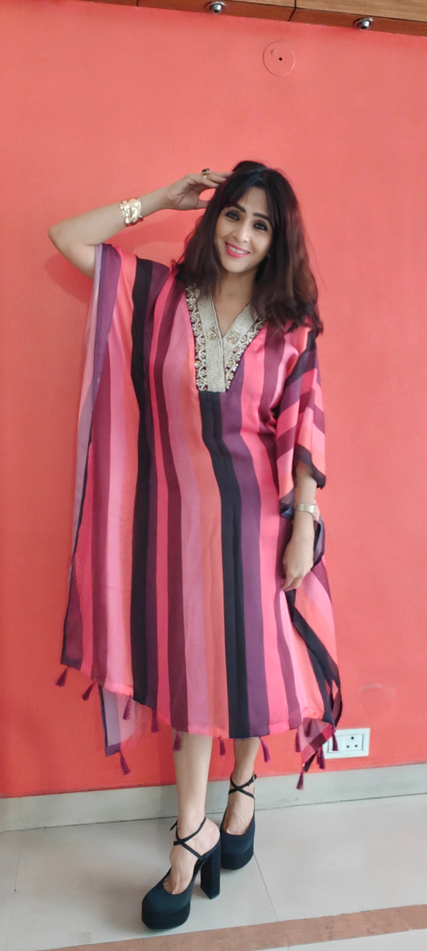 Satin Silk Kaftan(Pearl)