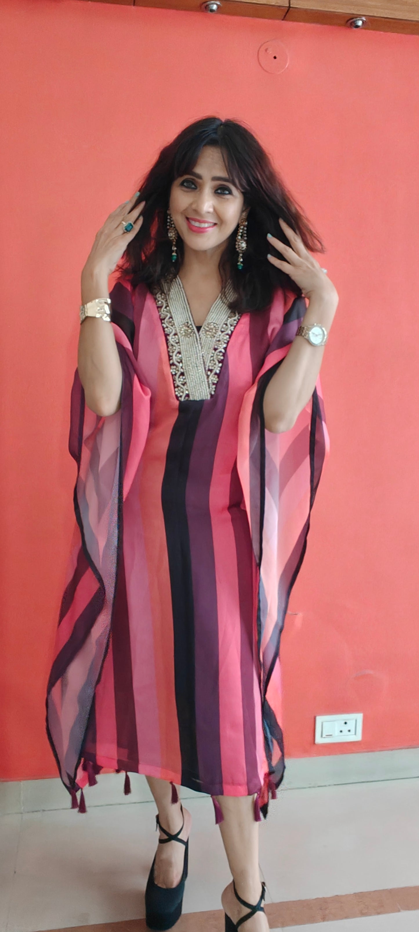 Satin Silk Kaftan(Pearl)