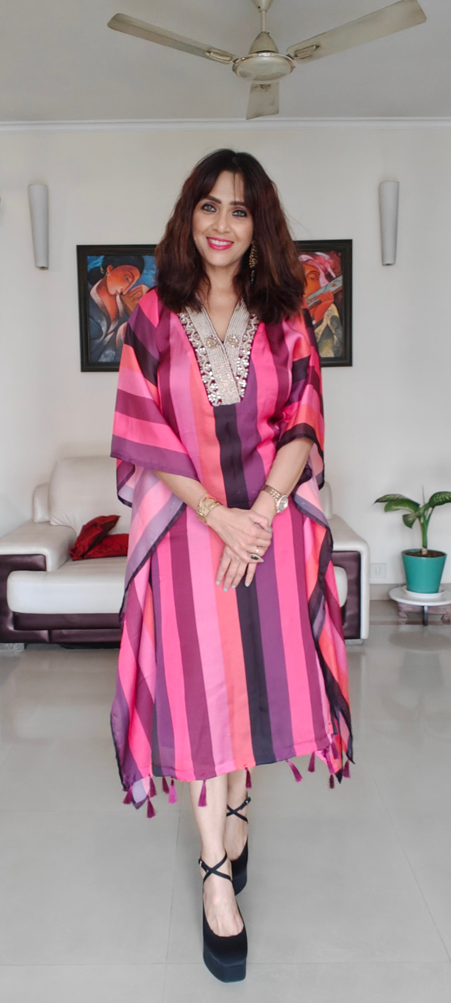 Satin Silk Kaftan(Pearl)