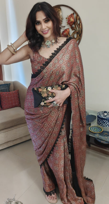 Ajarak Print Modal Silk Stitched Saree