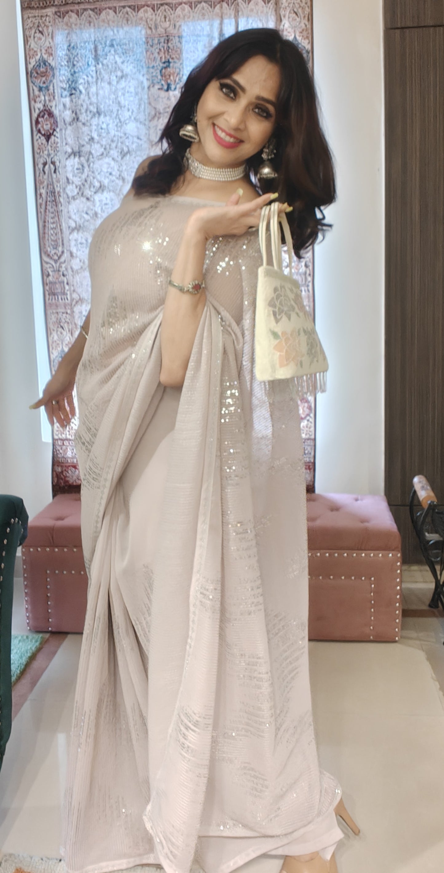 Light Mauve Sequin Saree