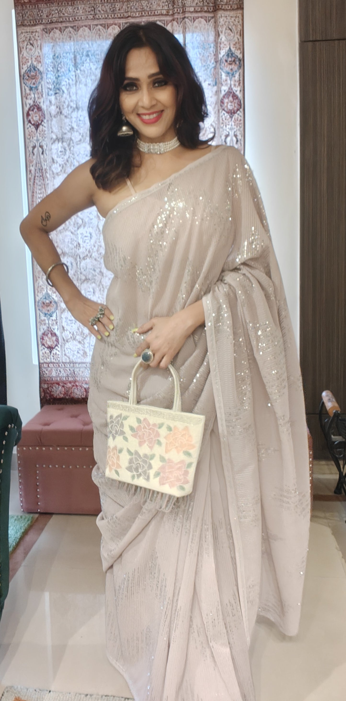 Light Mauve Sequin Saree