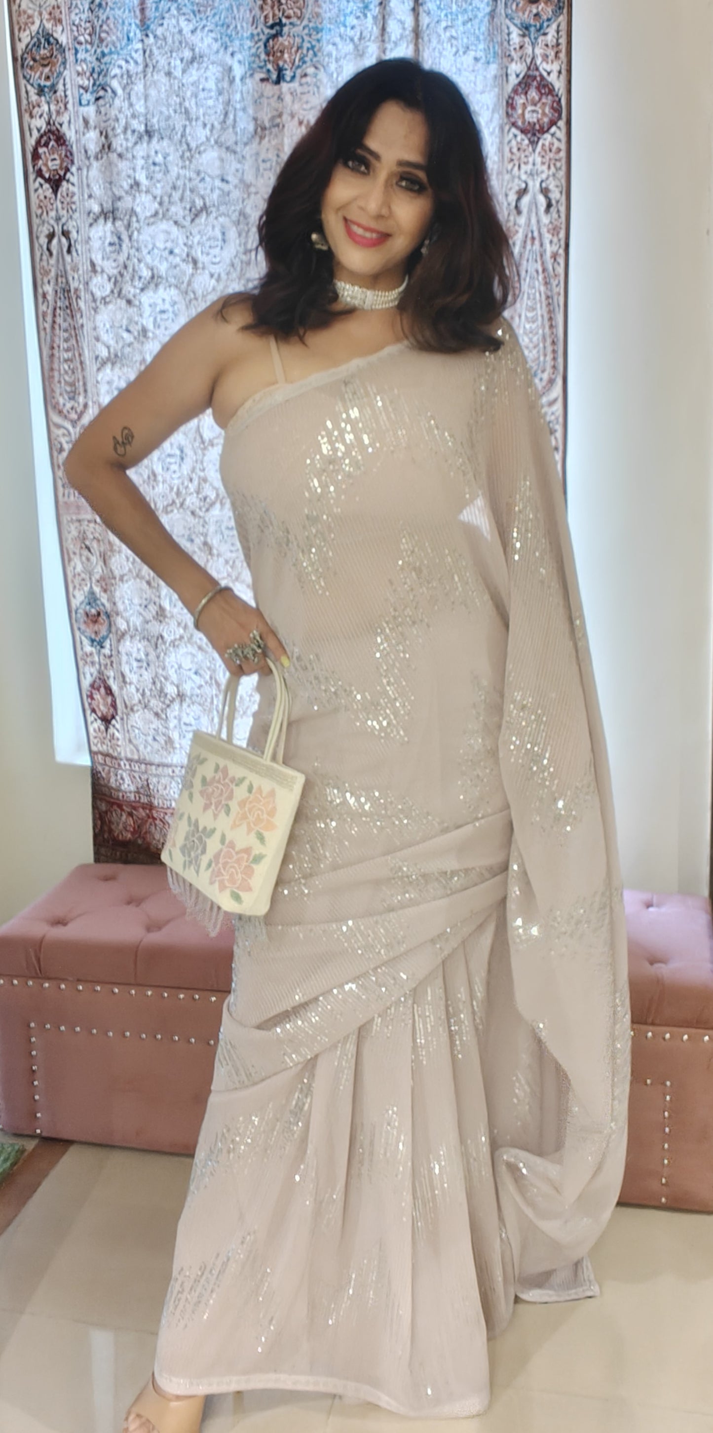 Light Mauve Sequin Saree