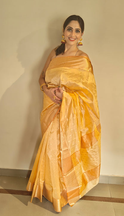 Yellow Golden Zari Chanderi Saree