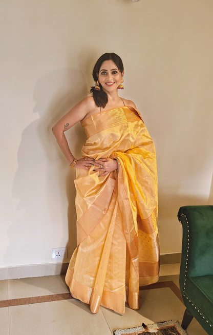 Yellow Golden Zari Chanderi Saree