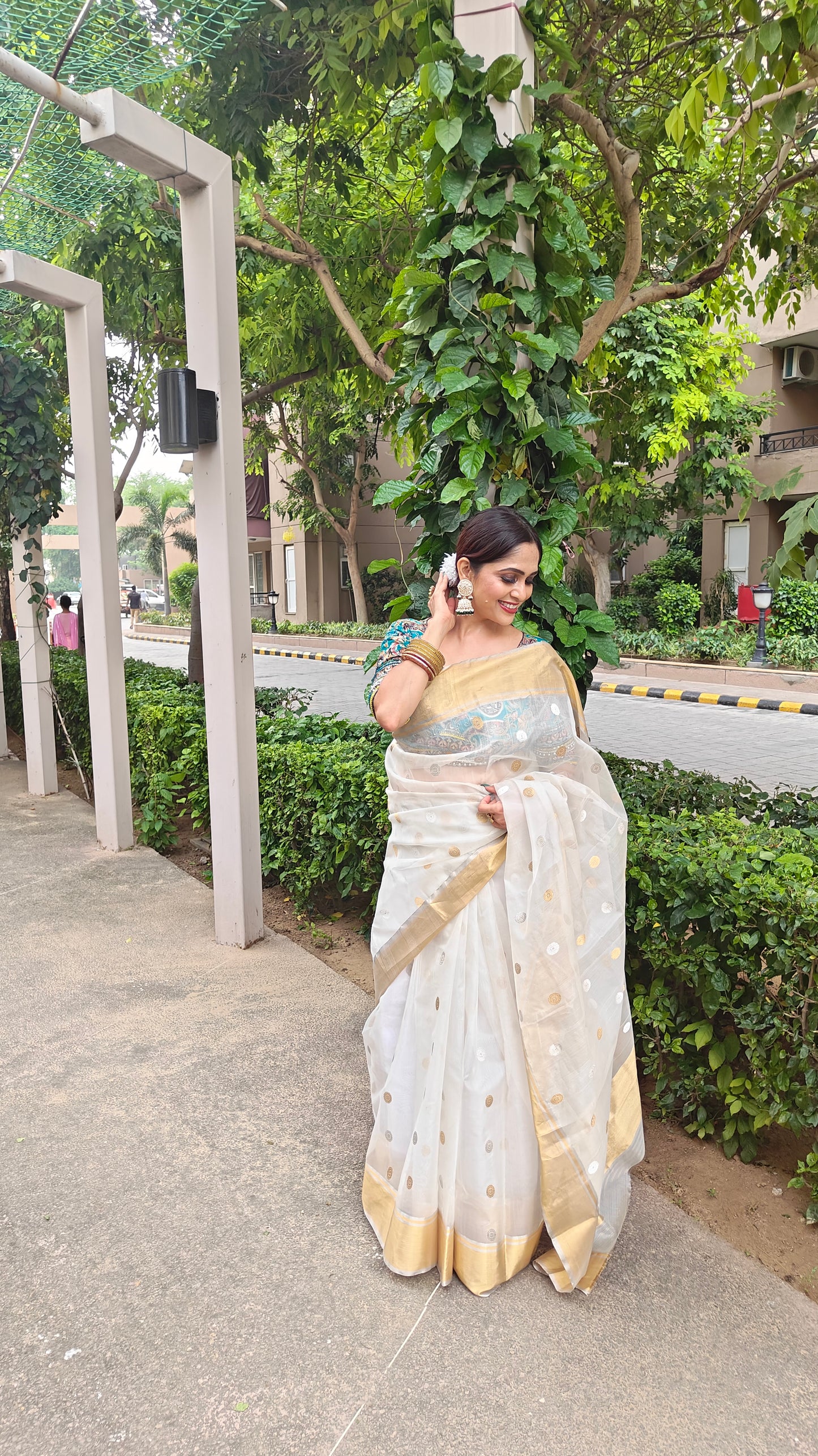 Chanderi Silk White Heat Saree