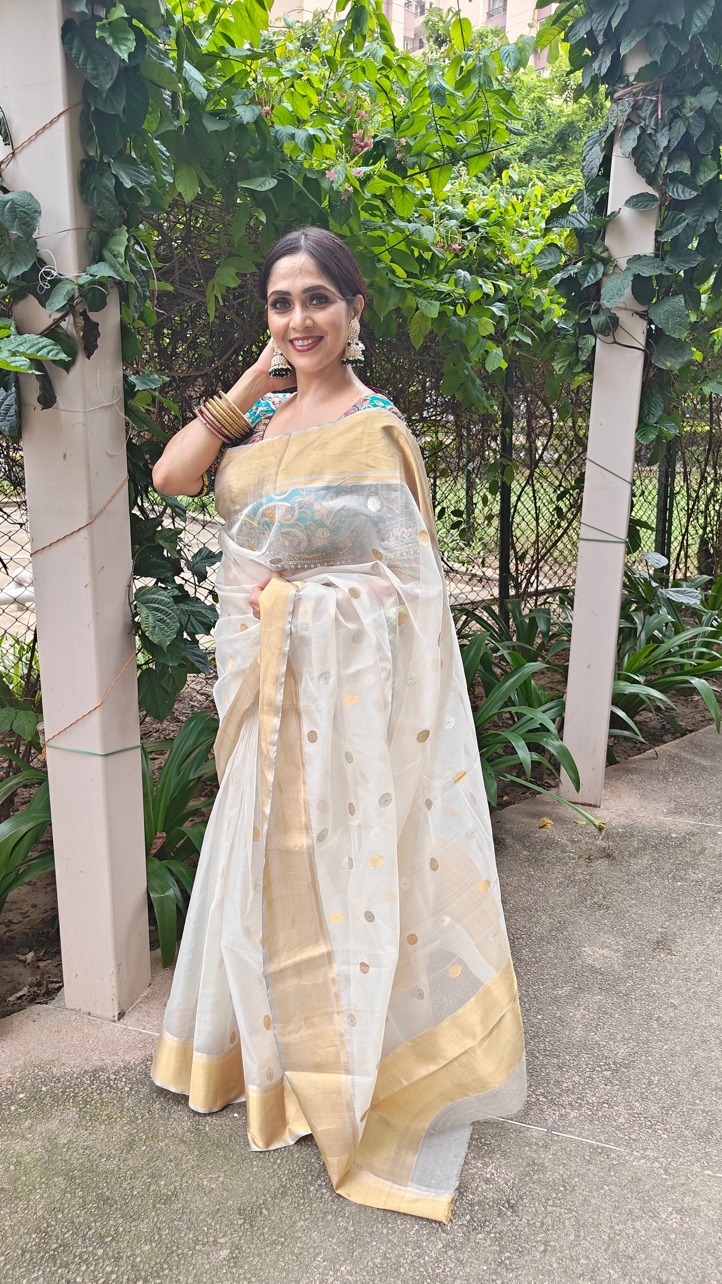 Chanderi Silk White Heat Saree