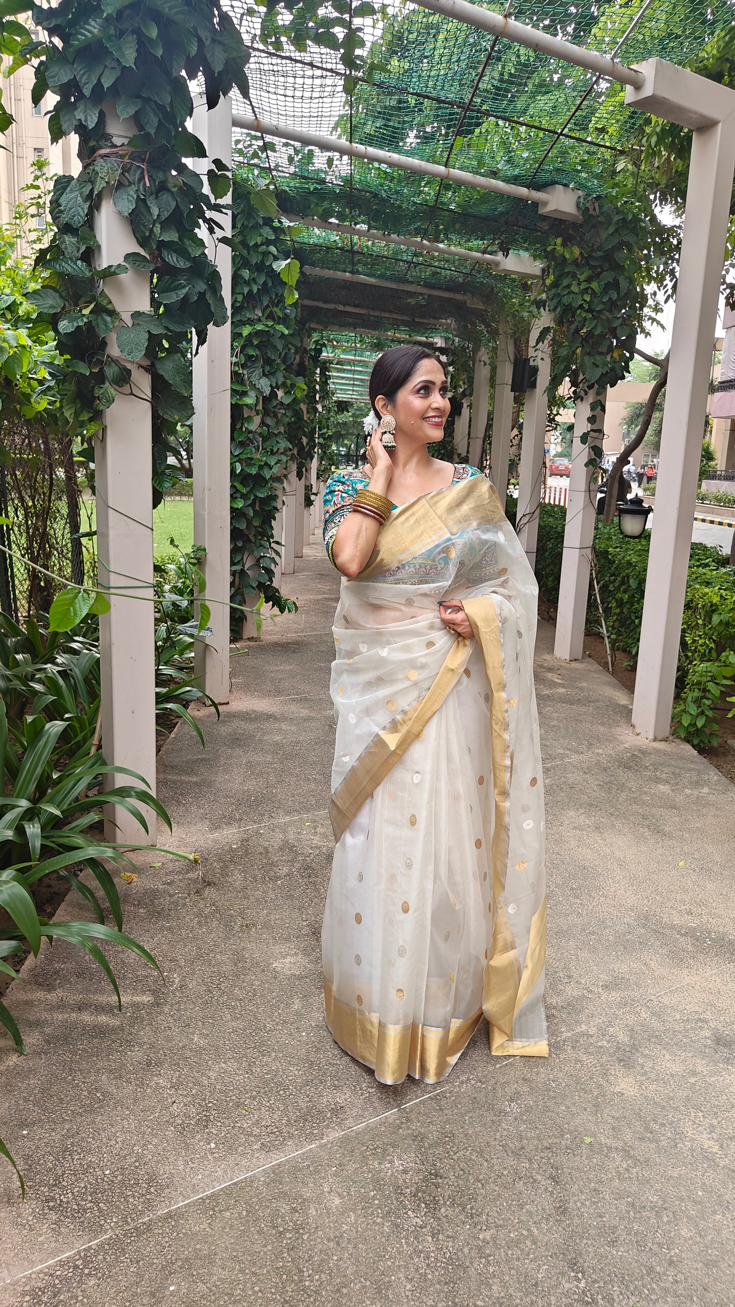 Chanderi Silk White Heat Saree