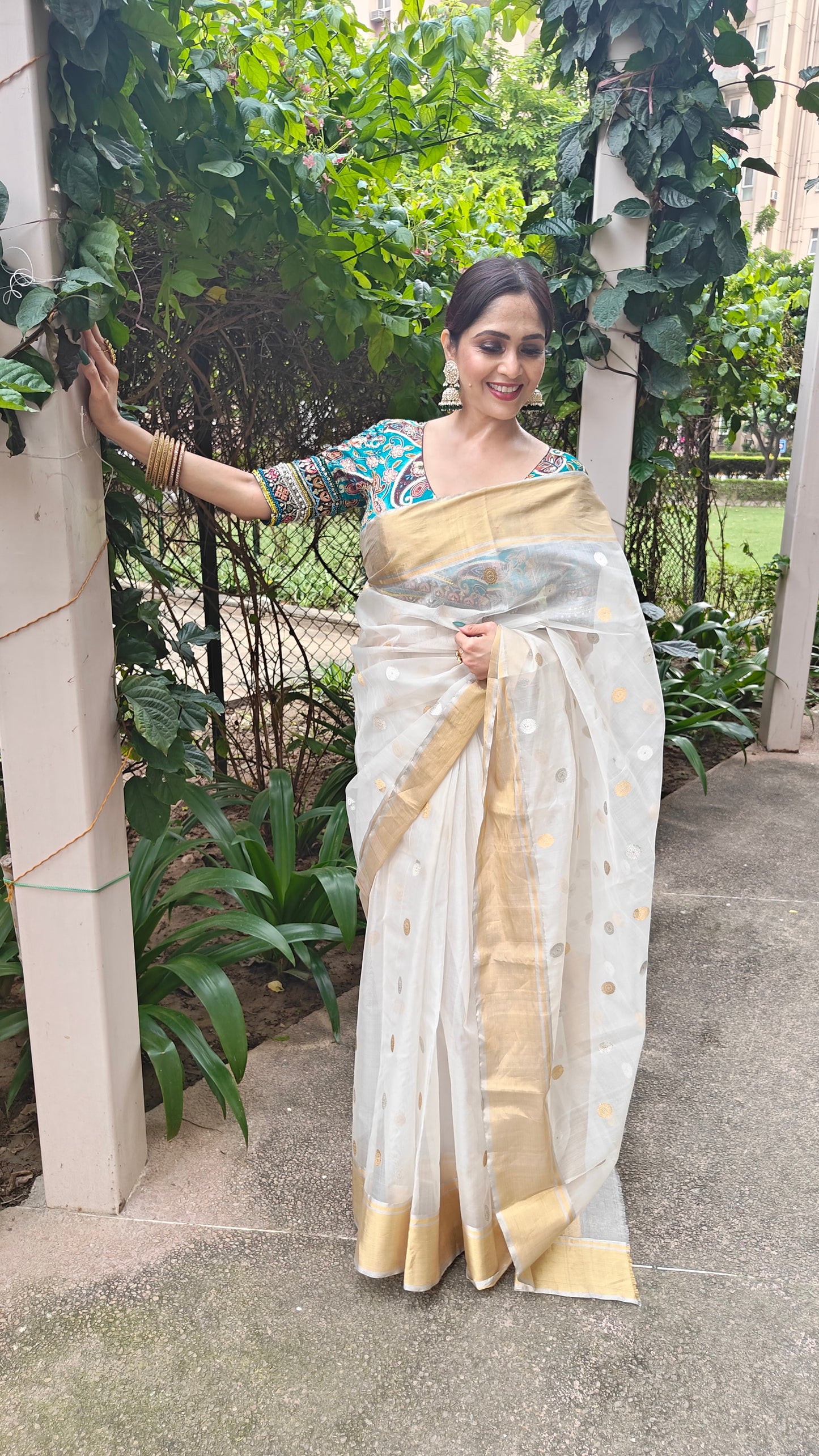 Chanderi Silk White Heat Saree