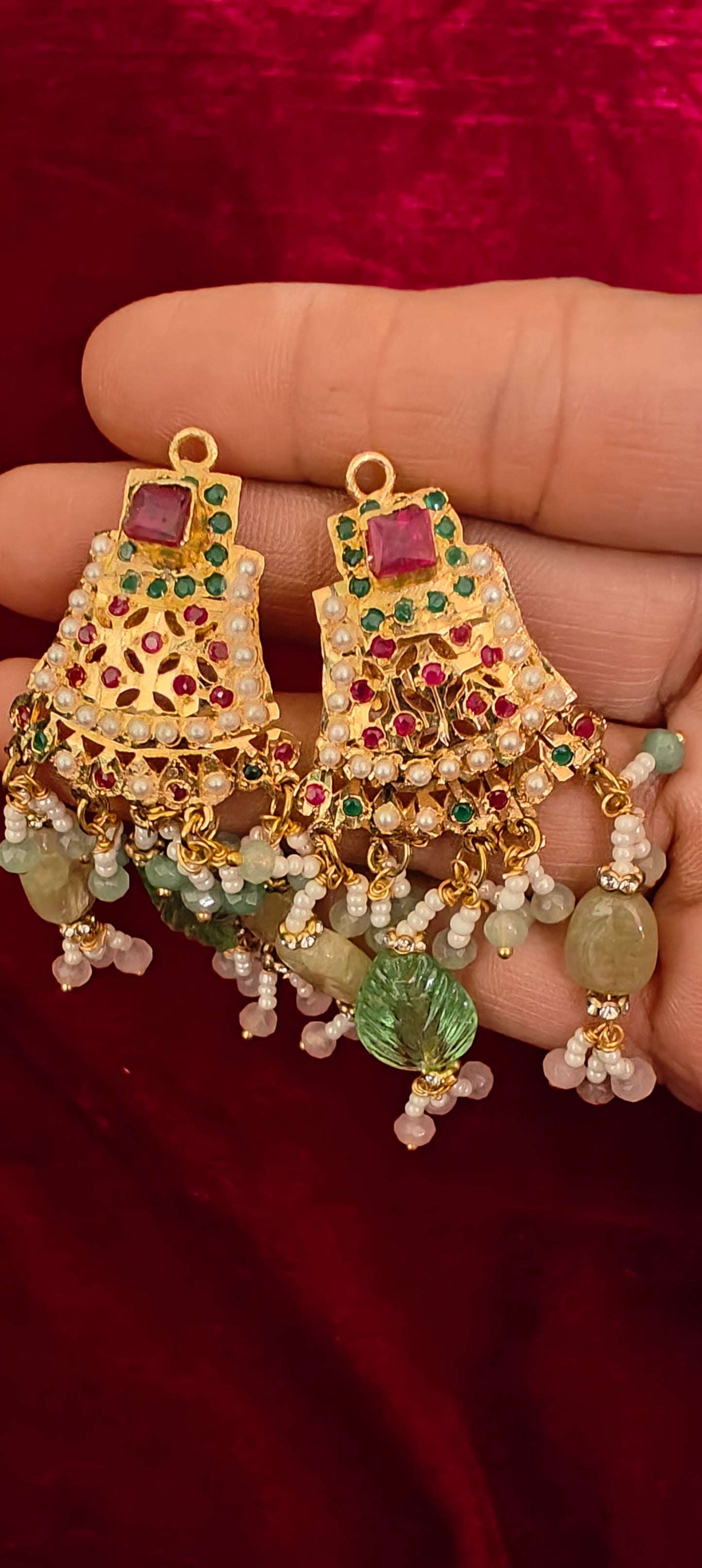 Jadau Neckpiece with Earrings in Sea Green Colour