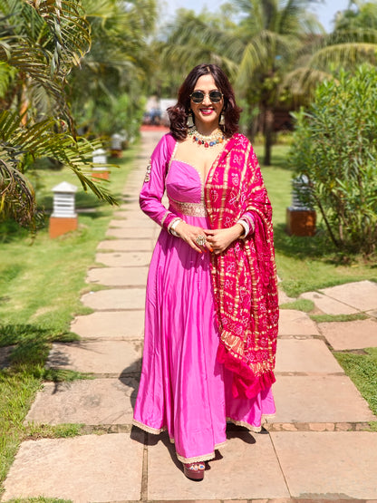 Pure silk Magenta colour Anarkali