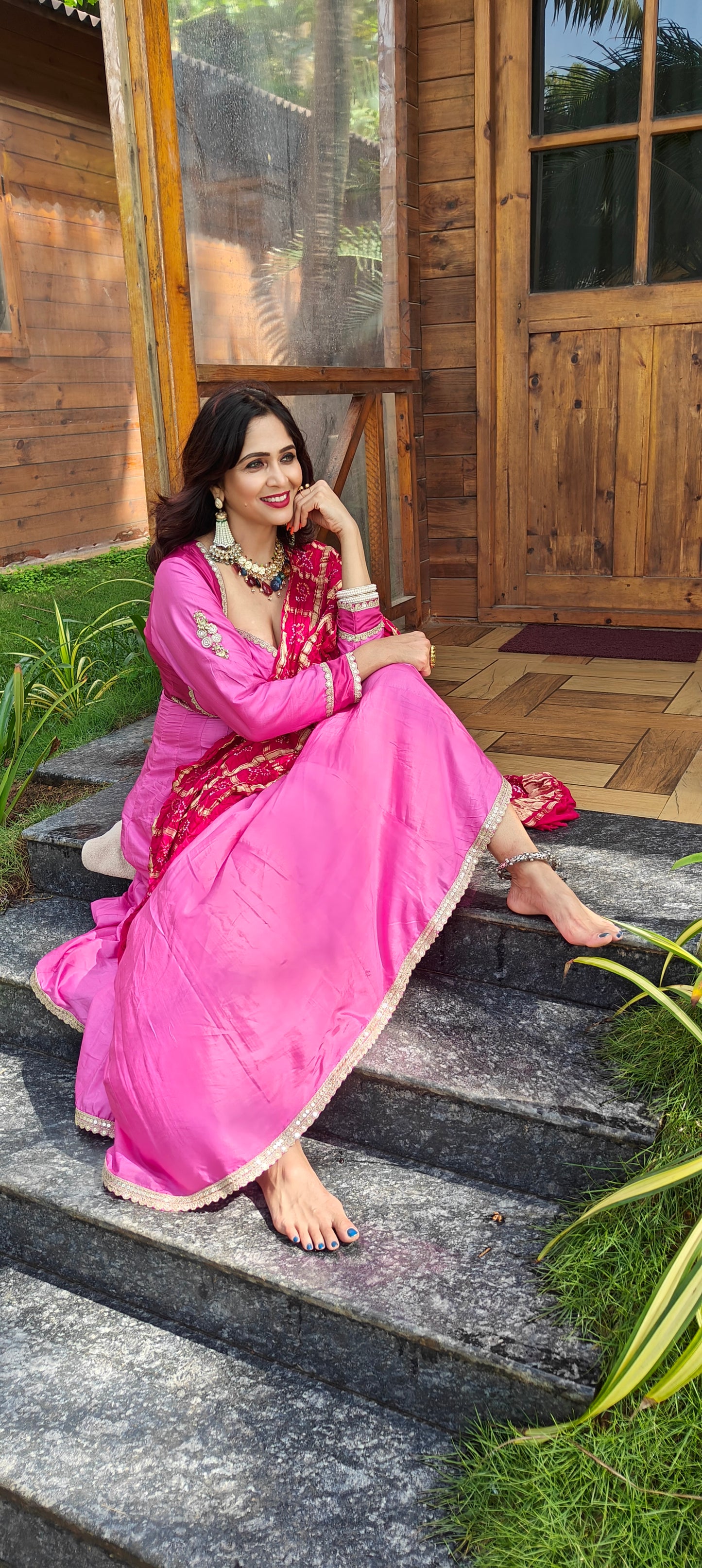 Pure silk Magenta colour Anarkali