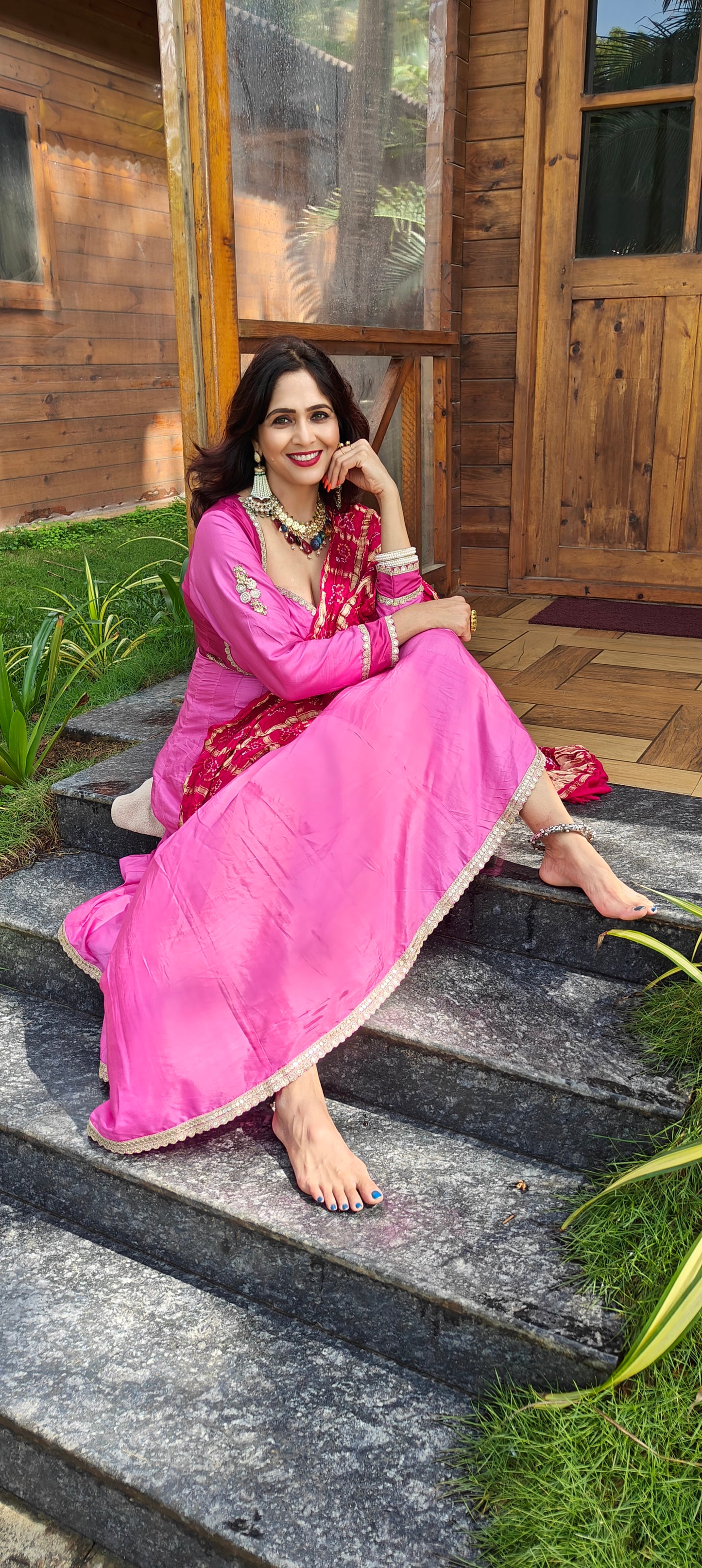 Pure silk Magenta colour Anarkali