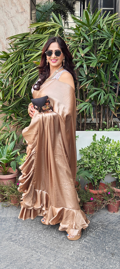 Patina Golden Stitched Saree with Frill Pallu and Designer Blouse