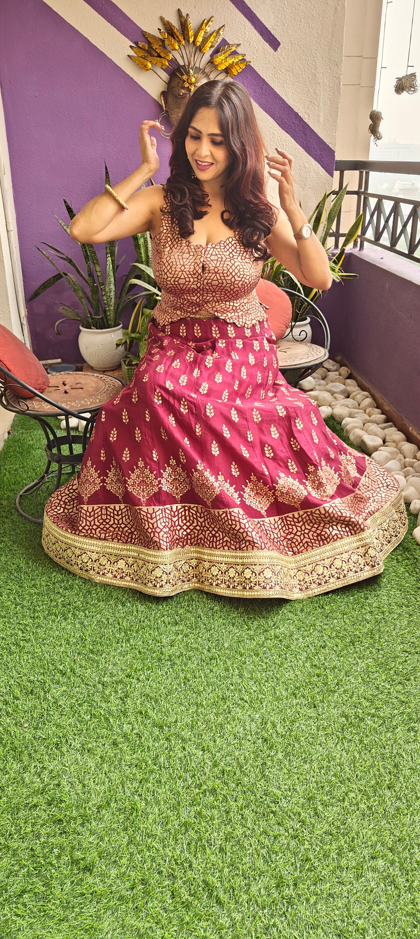 Banarasi Silk Lehenga with Banarasi Brocade Crop Top