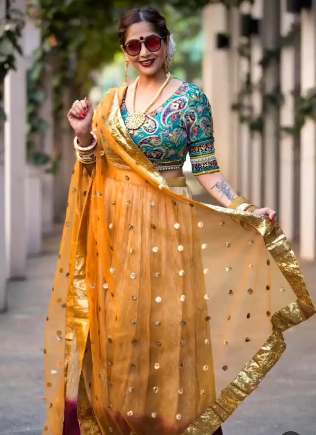 Golden Crushed Silk Lehenga