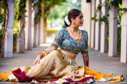 Golden Crushed Silk Lehenga