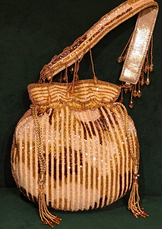 Golden Silver, Copper Bead Work in Potli