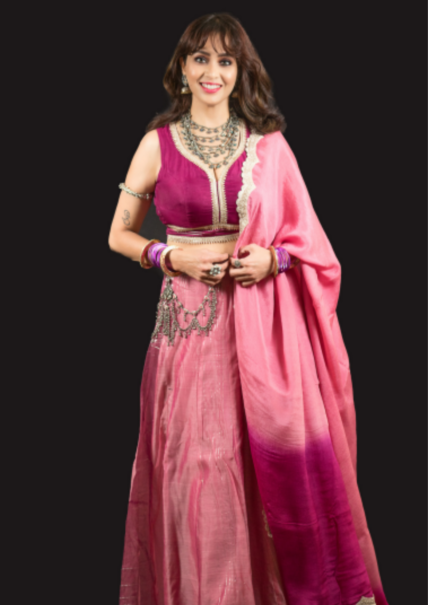 Rose Pink Maheshwari Cotton Silk Lehenga