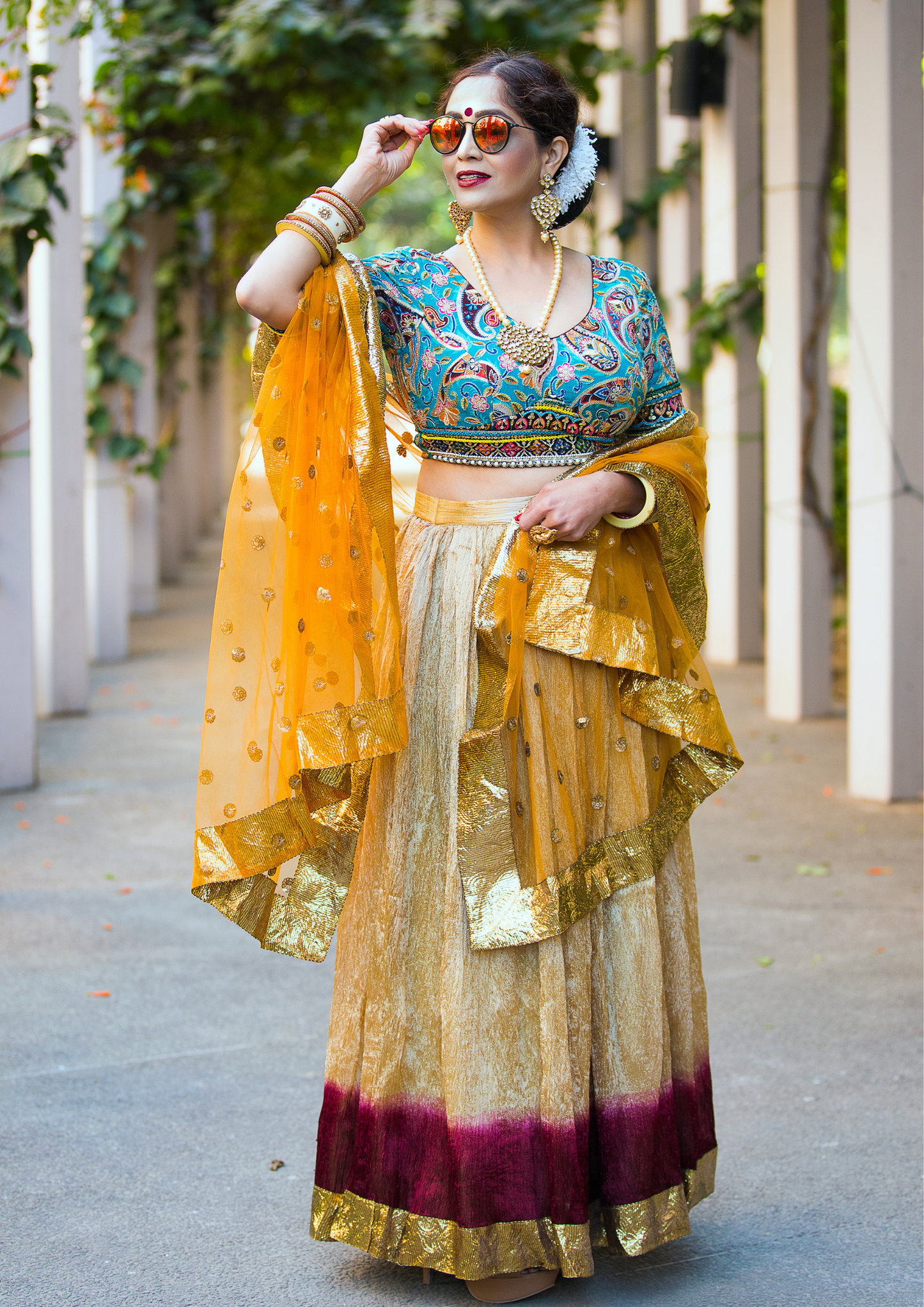 Golden Crushed Silk Lehenga