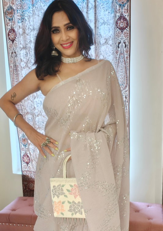 Light Mauve Sequin Saree