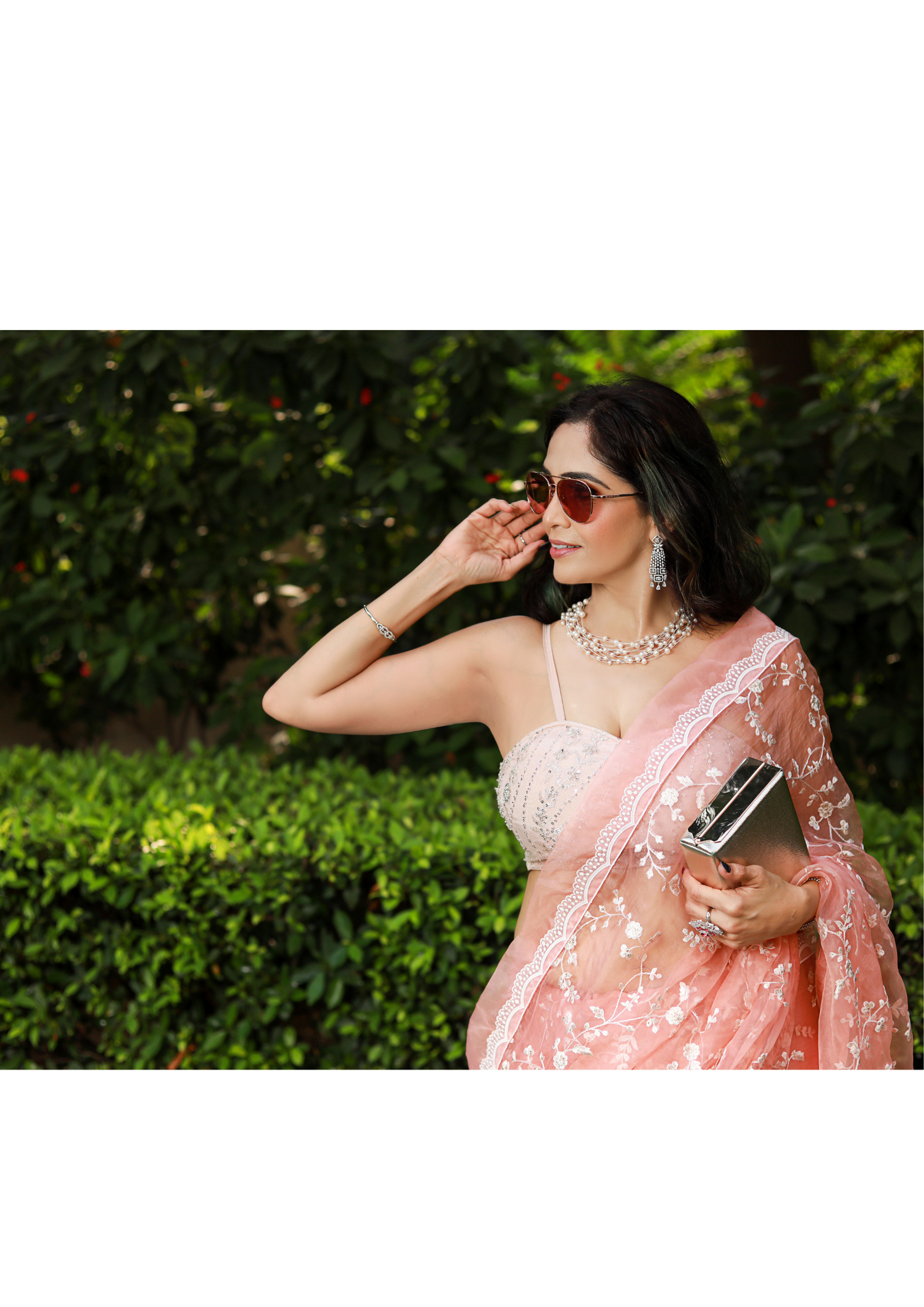 Peach Organza Jaal Work Saree with Corset