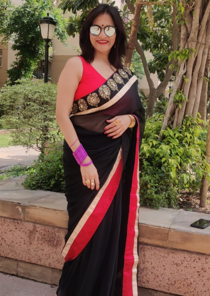 Georgette black saree