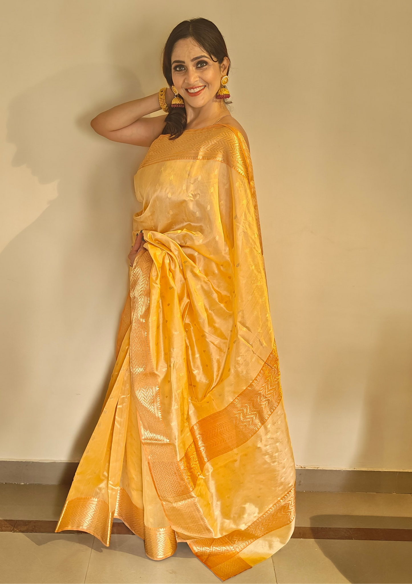 Yellow Golden Zari Chanderi Saree