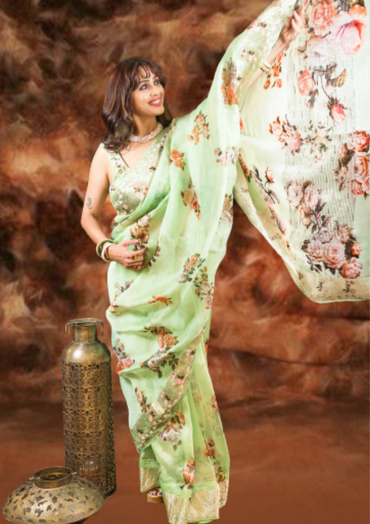 Smoke Green Organza Saree