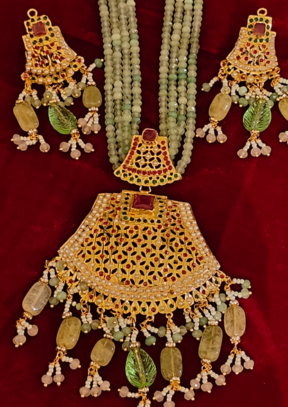 Jadau Neckpiece with Earrings in Sea Green Colour