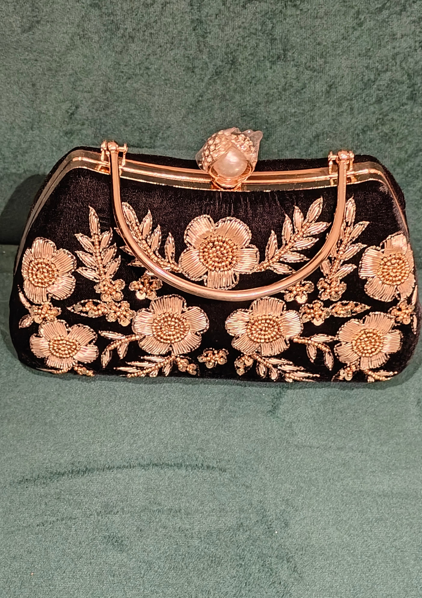 Black Zardosi Zari Work Clutch Bag